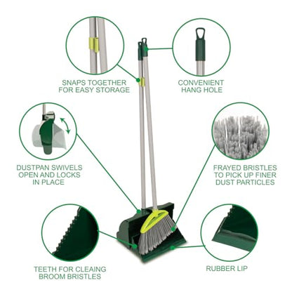 Pine-Sol Broom and Dustpan Set for Home - Both Indoor, Outdoor and Wet or Dry Use – Upright Standing Combo with Adjustable Handle for Comfort (Pack of 2)