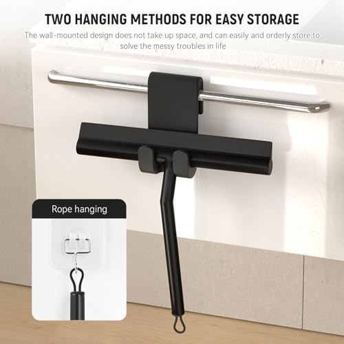8 Inch Silicone Squeegee for Shower Glass with Hook，Shower Door Squeegee，Multi-Use Shower Squeegees (Black) - color: Black