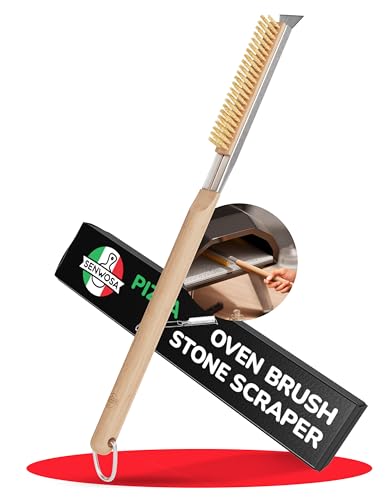 Senwosa 22” Pizza Oven Brush with Stone Scraper - Heat Resistant Stainless Steel Bristles, Long Handle - Compatible with Ooni, Gozney & Similar Ovens - size: 22 inch