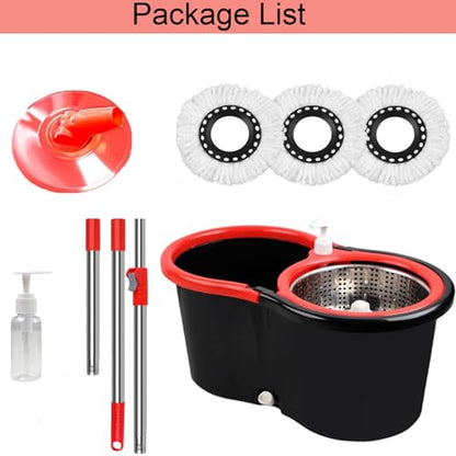 Spin Mop and Bucket with Wringer Set, 360° Spinning Mop Bucket System with 3 Microfiber Mop Replacement Heads Refills,56" Stainless Steel Extended Handle for Floor Cleaning Home(20QT) (Green) (Black) - color: Black