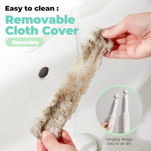 Blind Cleaner Duster Tool with 6 Refills, 5 in 1 Washable Microfiber Fan Cleaning Brush Reusable Feather Duster for Window Blind, Ceiling Fan, Crevice, Track, Gap
