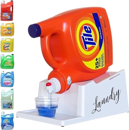 Skywin Laundry Detergent Holder Stand Organizer and Drip Tray for Laundry Room Organization, Laundry Soap Holder for Liquid Laundry Detergent, Laundry Detergent Stand (White with Print) - color: White/Black Print