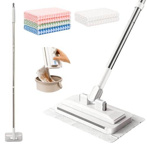 48" Mini Swifter Mop – Hands-Free Quick-Clamp Lazy Mop, with 5 Reusable Cloths, Small Head for Spot Cleanups – Easy Sweeping Floor Dust, Pet Hair, Best Complementary Tool - size: 48in Long Handle Mini Mop with 5 Reusable Cloths