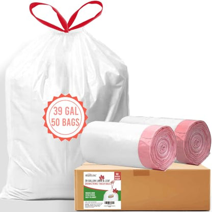BEIDOU-PAC 39 Gallon Lawn & Leaf Trash Bags Drawstring, 50 Count, Heavy Duty White & Unscented Plastic Bags, Multi-purpose Garbage Bags for Home Commercial, Outdoor, Construction, Industrial - style: 39 Gallon |50 Count