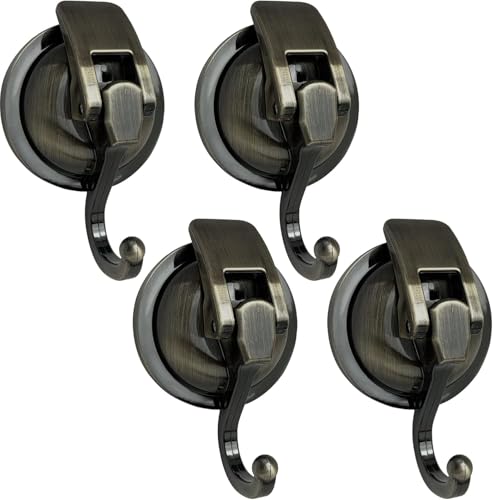 Heavy Duty Vacuum Suction Shower Hooks - Glass Suction Cup Bathroom Robe Hooks, Reusable, No Hole Punched - Bronze, 4 Pack - color: Bronze, size: 4 Pack