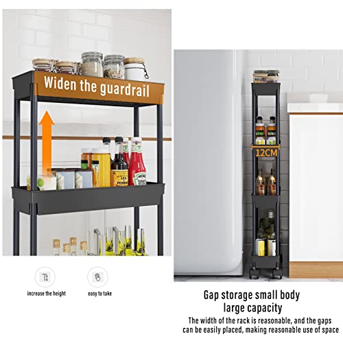 4 Tier Kitchen Bathroom Storage Rolling Cart 39 Inches Tall Slim Utility Rolling Shelf Cart with Wheels Coner Storage Shelves Cart, Black