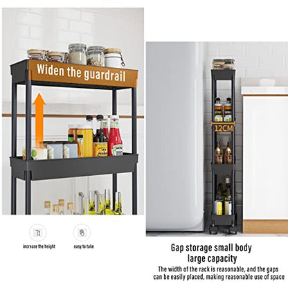 4 Tier Kitchen Bathroom Storage Rolling Cart 39 Inches Tall Slim Utility Rolling Shelf Cart with Wheels Coner Storage Shelves Cart, Black