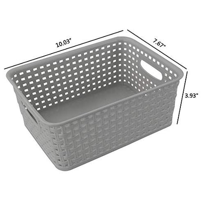 Kiddream Plastic Weave Storage Basket, 6-pack Grey Organizing Bin - color: grey