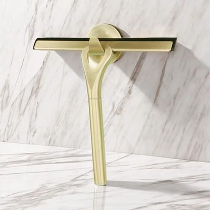 Shower Squeegee for Glass Doors, Stainless Steel and Silicone Shower Squeegee with Hook for Bathroom Mirrors and Window (Gold) - size: Gold