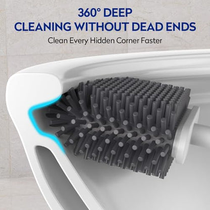 Toilet Bowl Cleaning Set - Silicone Brush with Holder, Deep Cleaning Scrubber - Light Gray - color: Light Gray