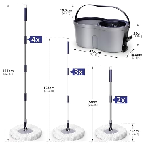 Spin Mop and Bucket Set,Masthome EasyWring Microfiber Spin Mop with 3 Mop Pads,Pedal Spinning Mops and Bucket with Wringer Set for Floor Cleaning - Home & Office Suitable - color: Dark Blue