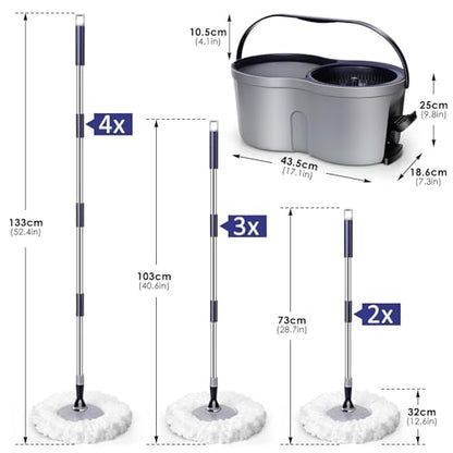 Spin Mop and Bucket Set,Masthome EasyWring Microfiber Spin Mop with 3 Mop Pads,Pedal Spinning Mops and Bucket with Wringer Set for Floor Cleaning - Home & Office Suitable - color: Dark Blue