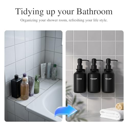 Shampoo and Conditioner Dispenser Wall Mounted - Shower Dispenser 3 Chamber No Drill - Refillable Shampoo Dispenser for Shower Wall - Bathroom Dispenser Sets 500ML Black - color: Black