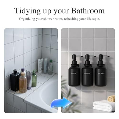 Shampoo and Conditioner Dispenser Wall Mounted - Shower Dispenser 3 Chamber No Drill - Refillable Shampoo Dispenser for Shower Wall - Bathroom Dispenser Sets 500ML Black - color: Black