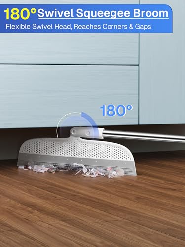 Silicone Floor Squeegee, 180° Rotating Air Broom, Squeegee for Floor with a Long Handle, Magic Broom for Water and Pet Hair Removal on Bathroom Floors, Tile, Deck and Glass, Indoor Cleaning Tool - size: 11.8" | Soft TPR Silicone with Raised Dots