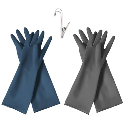 HOMSSEM Dishwashing Gloves - 2 Pairs Premium Rubber Gloves for Cleaning - Urban Gray, Green, Blue - color: Blue + Gray - Large