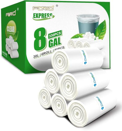 FORID Clear Trash Bags, 8 Gallon Garbage Bags, Wastebasket Bin Liners 330 Count Plastic Trash Bags for Bathroom Bedroom Office Garbage Can 30 Liters - Durable & Thick Trash Bag - Medium - size: 330 Count (Pack of 1), style: Clear 8 Gal