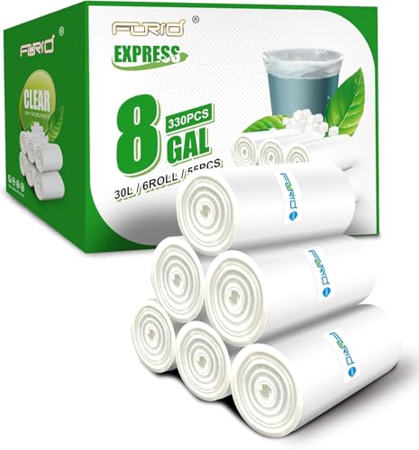 FORID Clear Trash Bags, 8 Gallon Garbage Bags, Wastebasket Bin Liners 330 Count Plastic Trash Bags for Bathroom Bedroom Office Garbage Can 30 Liters - Durable & Thick Trash Bag - Medium - size: 330 Count (Pack of 1), style: Clear 8 Gal