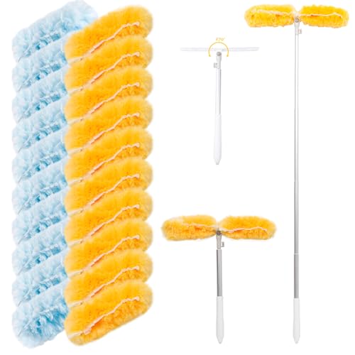 6 FT Extendable Duster Handle with 20 Pcs Refills, Heavy Duty Starter Kit Compatible with Swiffer, Disposable Microfiber Dusting Pads for Ceiling, Fan, Window & Hard to Reach Areas Cleaning