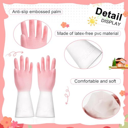 Long Cuff Cleaning Gloves Waterproof Reusable Household Gloves Anti Slip Grip for Kitchen Dishwashing Bathroom Garden Tasks - color: Pink, size: Small