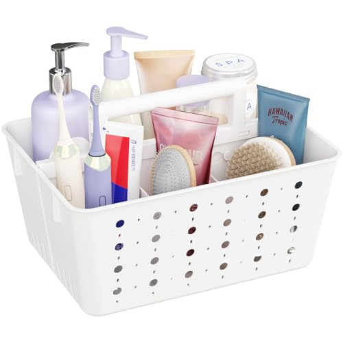 Lifewit Shower Caddy Portable, Plastic Bathroom Organizer with Handle and Holes, Hard Cleaning Basket for Toiletry Storage, College Dorm Essentials, White, 1 Pack - color: White