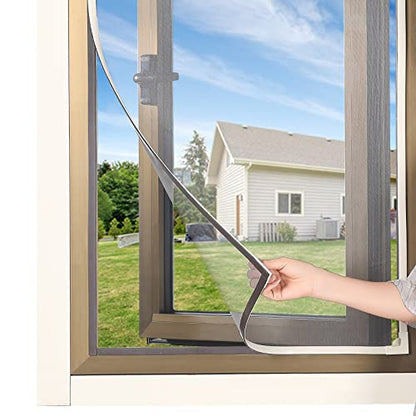 Magnetic Window Screen DIY Adjustable Window Mesh Screen Replacement Window Net Fits up to 59"x 61" White Frames with Fiberglass Mesh - size: 59"X 61"