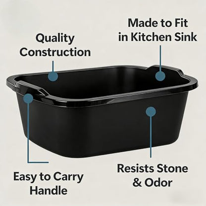 18 Quart Plastic tub Durable Heavy Duty Reinforced Plastic Kitchen Dishpan Basin with Molded Handles for Household Chores and Storage, Black, 1Pack