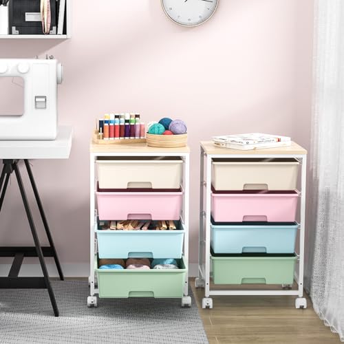 Utility Cart with 4 Drawers,Rolling Storage Cart with Drawers,Storage Rolling Drawer Cart,Rainbow - color: Rainbow