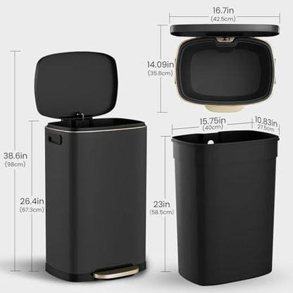 ELPHECO Kitchen Trash Can with Lid Soft Close, 13 Gallon / 50L Stainless Steel Pedal Garbage Can, Heavy-Duty Fingerprint Proof Step Wastebasket with 20 Bags, Removable Bucket, Home Office, Matte Black - color: Matte Black