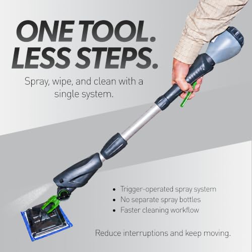 IPC Eagle Cleano 10-Foot Telescopic Window & Surface Cleaning System Integrated Water Misting Globe with Microfiber Cleaning Tool for Glass, Mirrors, Counters & Commercial Facilities - size: 10'