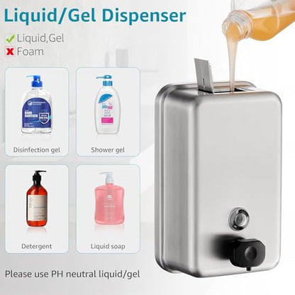 Commercial Wall Mount Soap Dispenser - Stainless Steel Bathroom Hand Soap 38.8oz Liquid - Anti-Leak Pump and Large Capacity Brushed Refillable - size: Vertical 38.8oz Plus