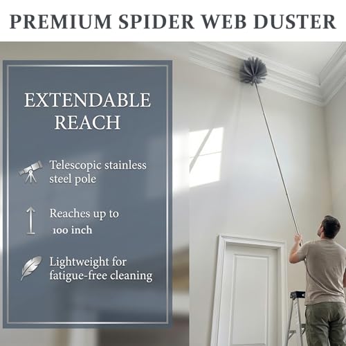 Ceiling Fan Cleaner Duster, Cobweb Duster with Extension Pole, Washable and Reusable Microfiber Duster Set for Cleaning Ceiling Fan, High Ceilings, Walls, Bookshelves, Window Door Top, Cobwebs (Gray)
