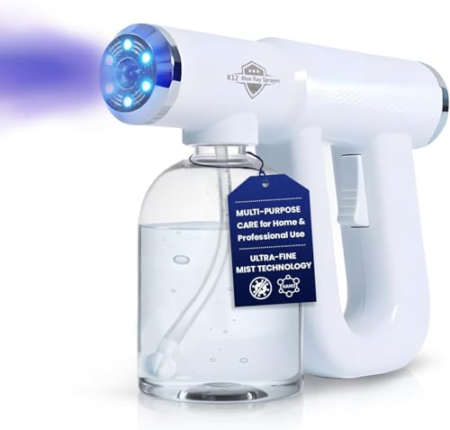 Professional K12 Nano Spray Gun with Blue Light, Atomizer Sprayer & Nano Steam, Cordless & Rechargeable Barber Spray Gun for Fine Mist Sprayer, Handheld & Portable for Home, Salon, Office & Travel Use - color: White