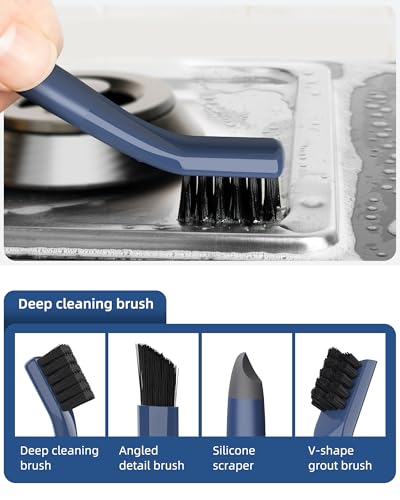 ROSEOK Grout Cleaner Brush Set, Detail Cleaning Brush Set, Crevice Scrub Brushes for Tile, Sink, Corners, Drains, Crevice Cleaning, Deep Clean Brush Set for Edge, Blue