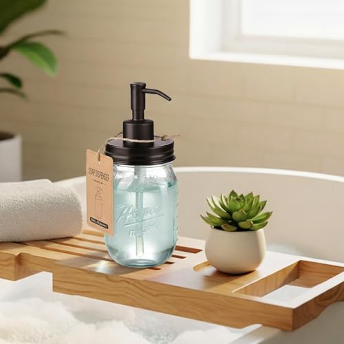 SheeChung 16 Oz Mason Jar Liquid Soap Dispenser, Glass Hand Soap Dispenser, Stainless Steel Pump Lid, Refillable Lotion Dispensers for Bathroom Countertop Kitchen (1, Bronze) - color: Bronze-1 Pack, Regular Mouth