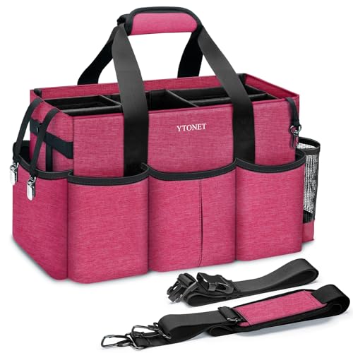 Ytonet Wearable Cleaning Caddy Organizer with Handle & Shoulder Straps, Large Cleaning Tote for Housekeepers, Kitchen Supplies Organizer with Dividers, Under Sink & Car Detailing Bag, Red - color: Rose Red, size: Large