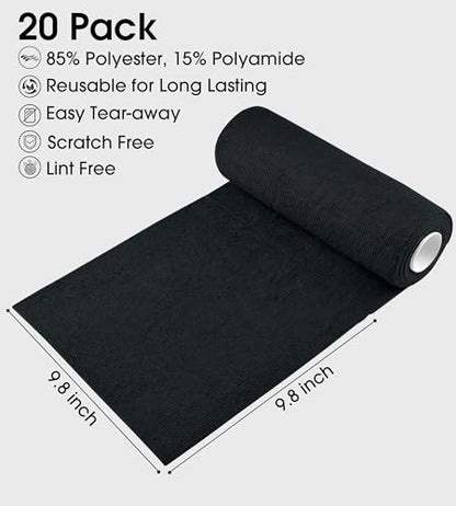 KitchLife Microfiber Cleaning Cloth Roll - Tear-Away Reusable Microfiber Paper Towels, Lint-Free, Washable, 20 Sheets for Kitchen, Car, Dishes, and Sensitive Surfaces (Black) - color: Black