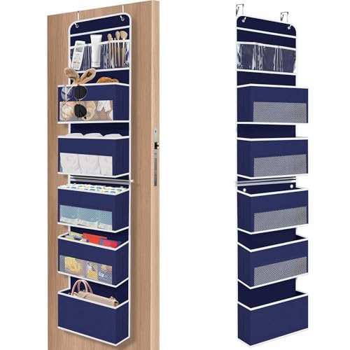 SpaceHacks 6-Tier Over The Door Organizer Hanging Storage Organizers with Clear Window 40lb Large Capacity Room Organizer for Pantry Bathroom Nursery Closet(Blue) - color: Blue, size: 6-Tier