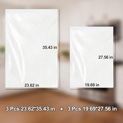 12 Pack Oven Rack Cleaning Bags, Large Sizes (23.62*35.43 in/19.69*27.56 in), 6 Heavy Duty Reusable PE Bags for Deep Soaking BBQ Racks Grill Grates, with 3 Pairs of Long Rubber Gloves, 3 Brushes