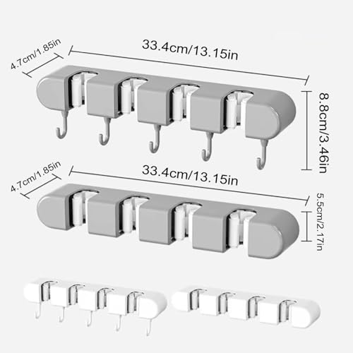 Wall Mounted Mop and Broom Holder, 4 Racks And 5 Hooks Vacuum Suction Cup Mop Holder, Stainless Steel & ABS Organizer for Kitchen, Bathroom, Garage, Laundry Room (White) - color: White