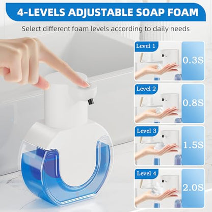 Automatic Soap Dispenser Touchless,Rechargeable Foaming Soap Dispenser,15oz/420ml Smart Hand Soap Dispensers,4-Level Adjustable,Wall Mount for Bathroom Kitchen Dish Soap,Hands-Free - color: White, style: Foam