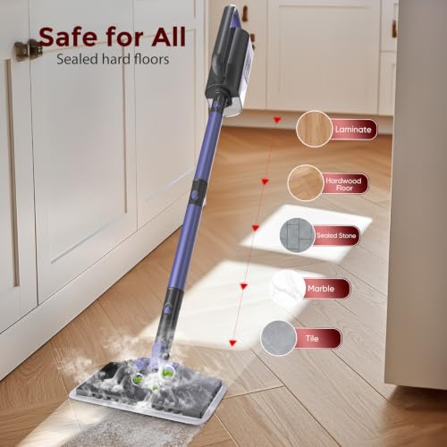 6-in-1 Steam Mop with Detachable Handheld Steamer Professional Steam Mop for Floor Cleaning, Sanitizing Steam Cleaner with Hot Vapor Technology purple