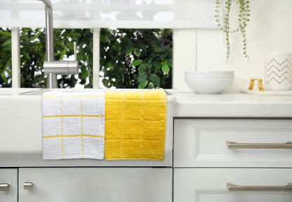 100% Cotton Terry Dish Cloth & Dish Towel, 8 Pack, Super Soft and Absorbent Kitchen Towels, Perfect for Kitchen Cleaning and Dish Washing (Yellow (Solid and Checks) 8 Pack) - color: Yellow (Solid and Checks) 8 Pack