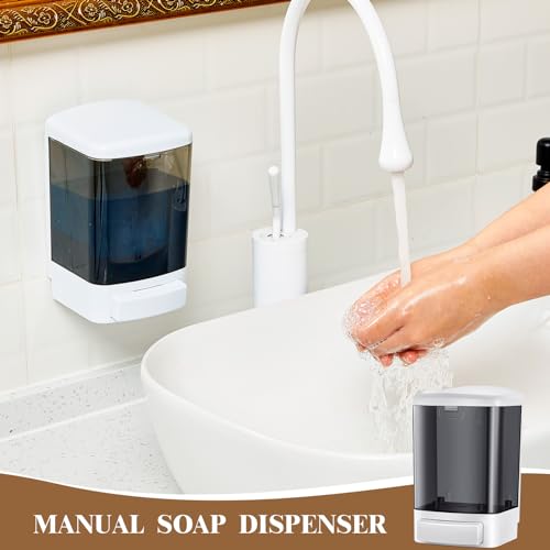 Hushee 8 Pcs Plastic Wall Mounted Soap Dispenser Commercial Manual Soap Containers Wall Dispenser for Kitchen Shower Hotel Liquid Shampoo Gel Chamber (33.8 oz 1000 ml,Black) - color: Black, size: 33.8 oz 1000 ml