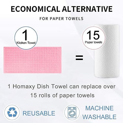 Homaxy 100% Cotton Terry Kitchen Towels(Pink, 13 x 28 inches), Checkered Designed, Soft and Super Absorbent Dish Towels, 12 Pack - color: Pink, size: 13 X 28 - 12 Pack