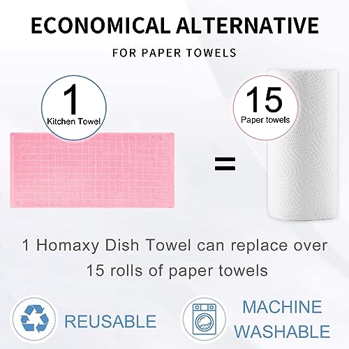 Homaxy 100% Cotton Terry Kitchen Towels(Pink, 13 x 28 inches), Checkered Designed, Soft and Super Absorbent Dish Towels, 24 Pack - color: Pink, size: 13 X 28 - 24 Pack