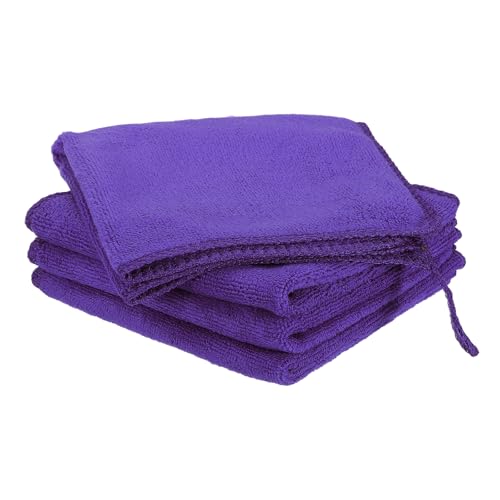 HARFINGTON 4 Pack Microfiber Cleaning Cloth, 10" x 10" Multi-Functional Cleaning Towels Reusable Absorbent Rags with Hook for Car Wash Kitchen Household Window Clean, Purple - color: Purple, size: 10" x 10"