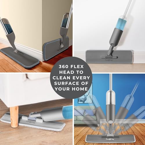 True & Tidy® SPRAY-250 Multi-Surface Spray Mop with Refillable Water Bottle for Floor Cleaning, Works on Wood, Tile, Marble etc, Use Any Cleaning Solution, Machine Washable Microfiber Mop Pads, Gray