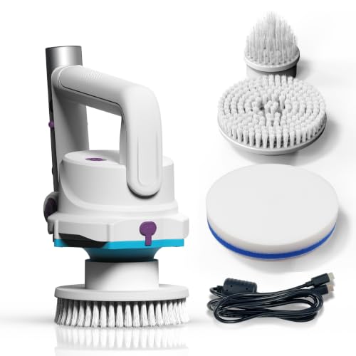 KOKIDO Rechargeable Pool Scrubber, Compact Electric Pool Cleaning Brush for Walls, Waterline & Steps, 3‑in‑1 Pool Brush, 40‑Min Runtime, Pivot Handle - Ideal for Quick Pool Maintenance & Spot Cleaning