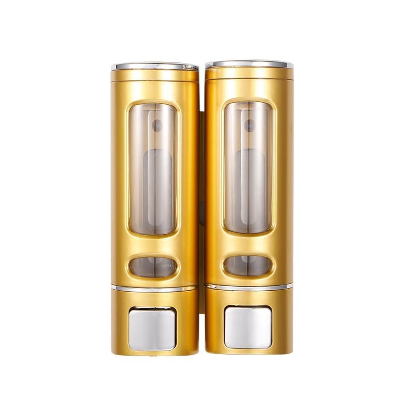 Liquid Soap Dispenser Wall Mount, 2 Chamber Bathroom Shower Pump Dispenser,Press Manually Lotion Soap Dispenser Use for Shampoo, Soap, Conditioner, Shower Gel, for Bathroom Kitchen Hotel (Gold) - size: 2 Chamber